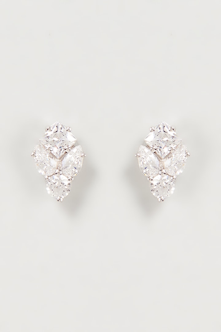 White Finish Swarovski Zirconia Stud Earrings In Sterling Silver by Diosa Paris Jewellery at Pernia's Pop Up Shop