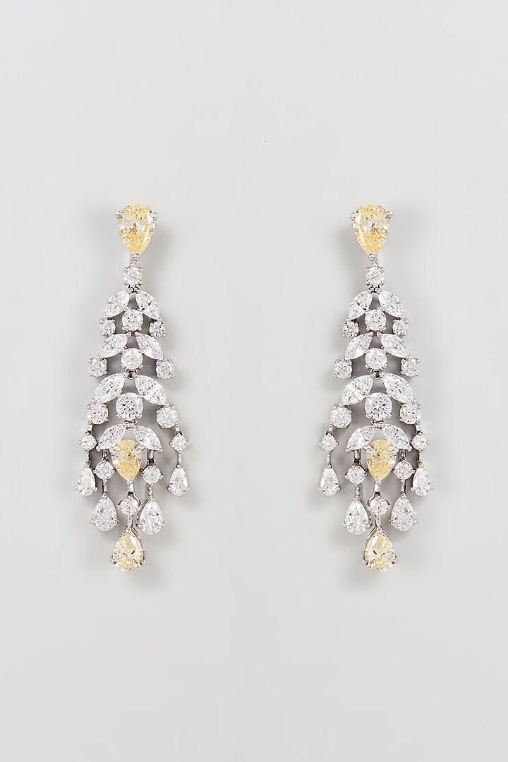 White Finish Swarovski Zirconia Chandelier Earrings In Sterling Silver by Diosa Paris Jewellery at Pernia's Pop Up Shop