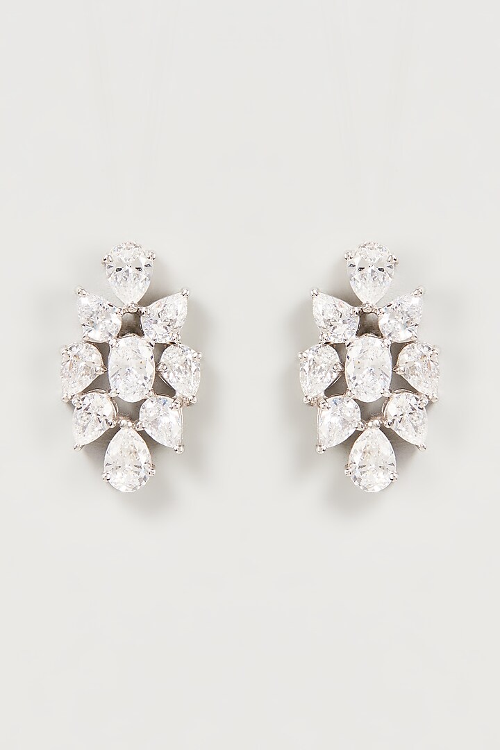 White Finish Swarovski Zirconia Dangler Earrings In Sterling Silver by Diosa Paris Jewellery at Pernia's Pop Up Shop