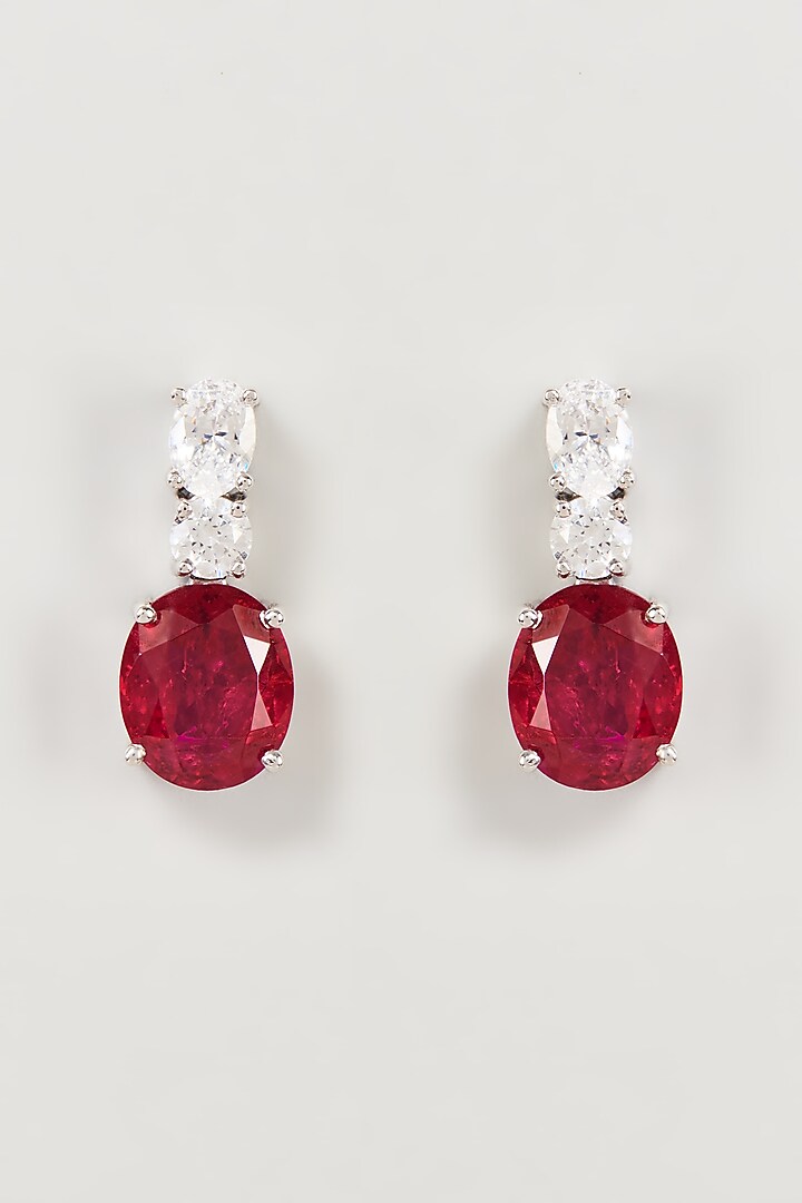 White Finish White & Red Swarovski Zirconia Dangler Earrings In Sterling Silver by Diosa Paris Jewellery at Pernia's Pop Up Shop
