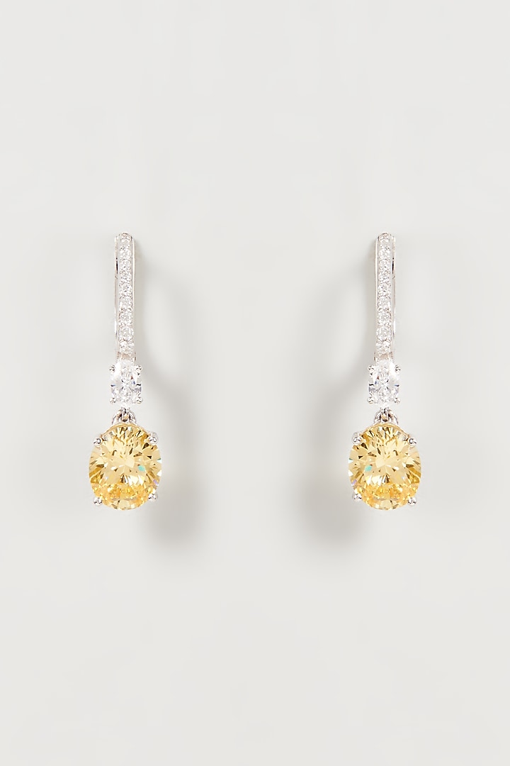 White Finish White & Yellow Swarovski Zirconia Dangler Earrings In Sterling Silver by Diosa Paris Jewellery at Pernia's Pop Up Shop