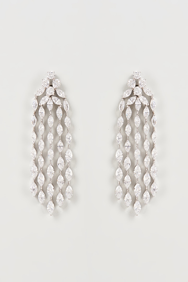 White Finish Swarovski Zirconia Dangler Earrings In Sterling Silver by Diosa Paris Jewellery at Pernia's Pop Up Shop