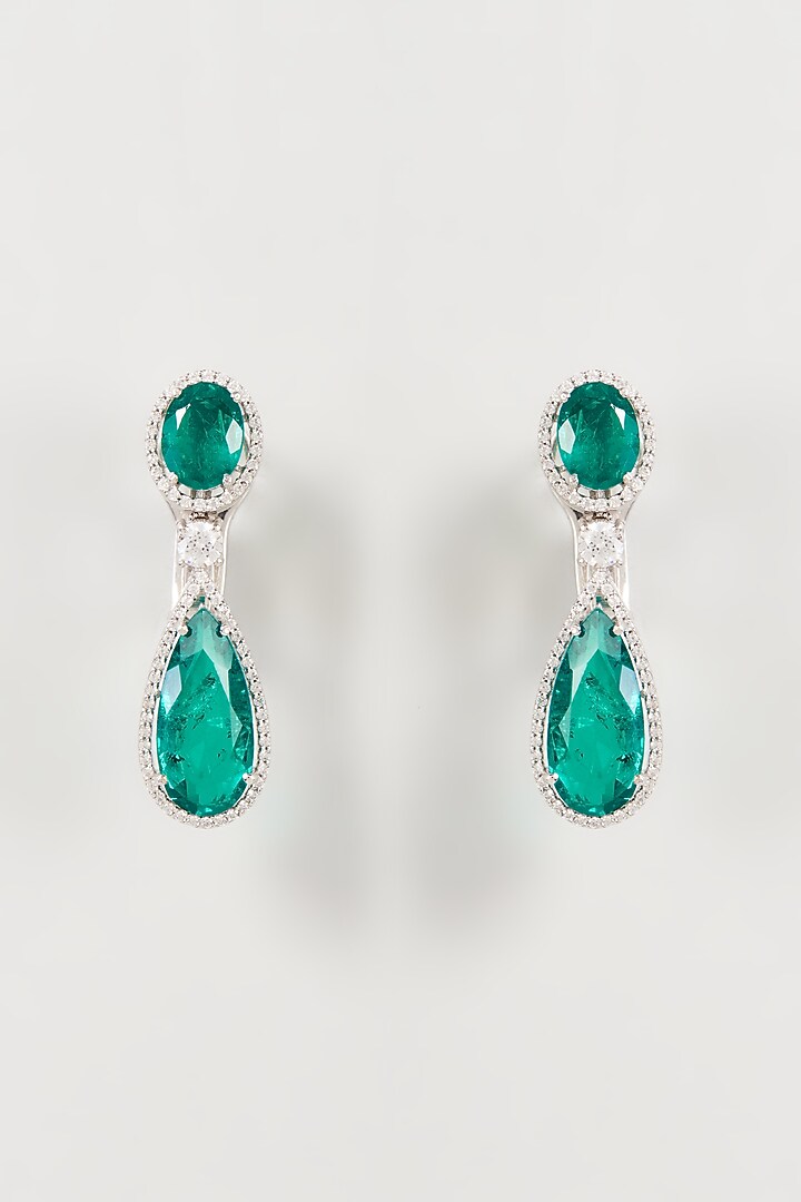 White Finish White & Green Swarovski Zirconia Dangler Earrings In Sterling Silver by Diosa Paris Jewellery at Pernia's Pop Up Shop
