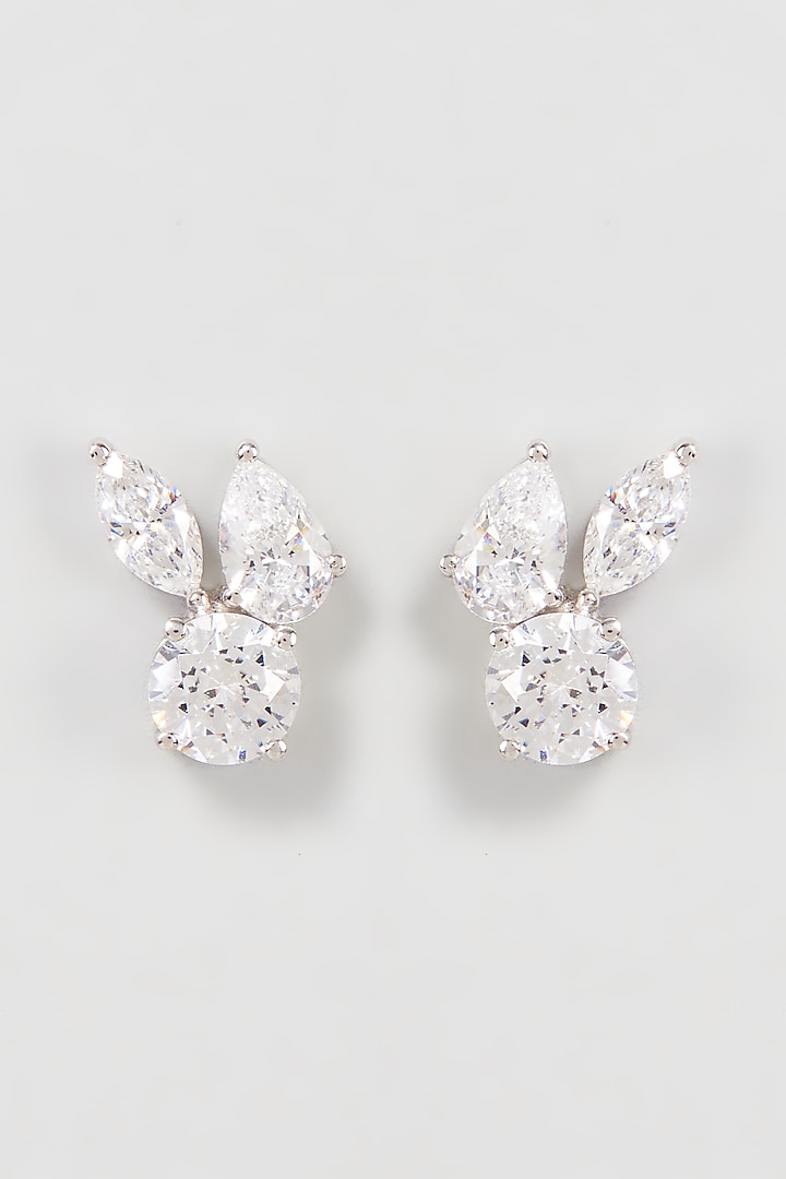 White Finish Swarovski Zirconia Stud Earrings In Sterling Silver by Diosa Paris Jewellery at Pernia's Pop Up Shop
