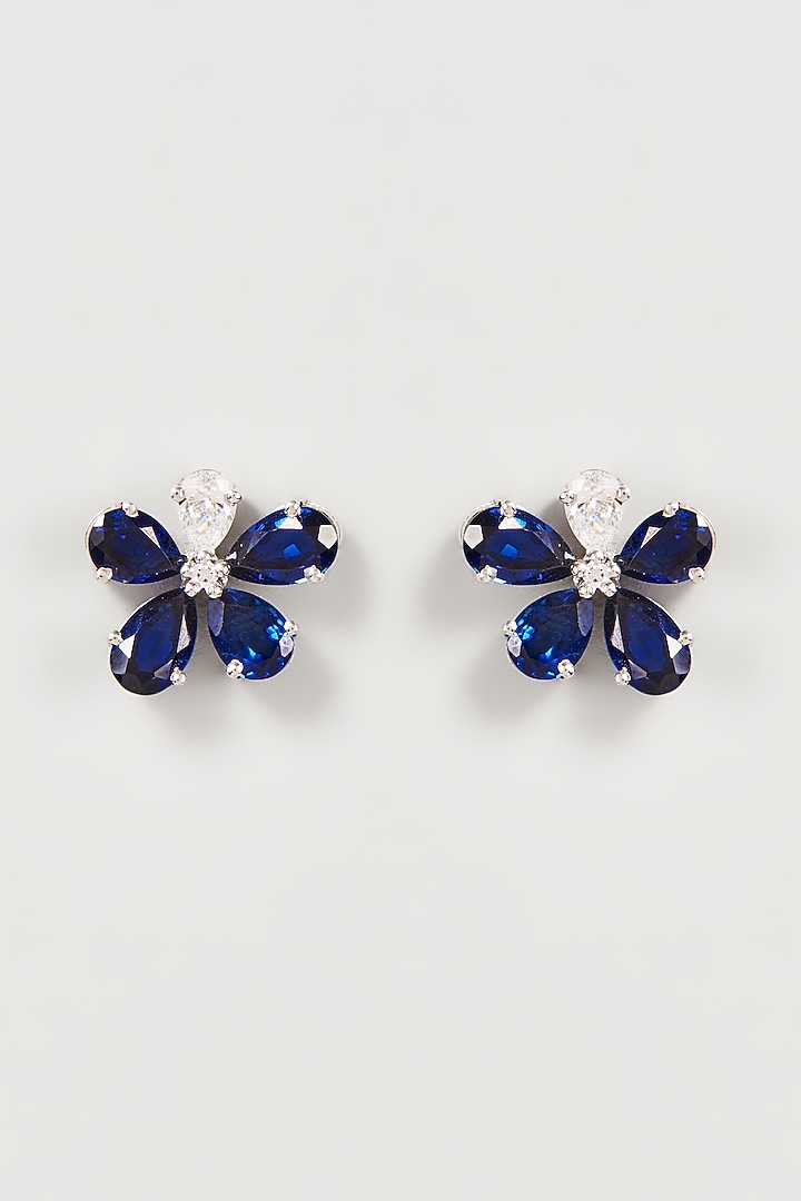 White Finish Blue & White Swarovski Zirconia Earrings In Sterling Silver by Diosa Paris Jewellery at Pernia's Pop Up Shop