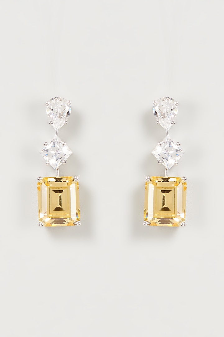 White Finish Yellow Swarovski Zirconia Dangler Earrings In Sterling Silver by Diosa Paris Jewellery at Pernia's Pop Up Shop