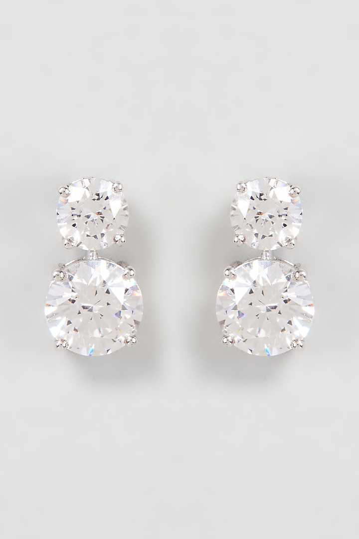 White Finish Swarovski Zirconia Earclip Earrings In Sterling Silver by Diosa Paris Jewellery at Pernia's Pop Up Shop