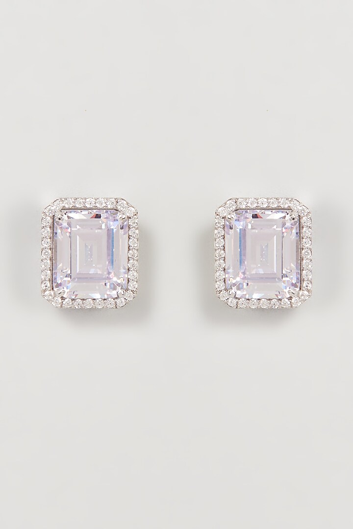 White Finish Swarovski Zirconia Stud Earrings In Sterling Silver by Diosa Paris Jewellery at Pernia's Pop Up Shop