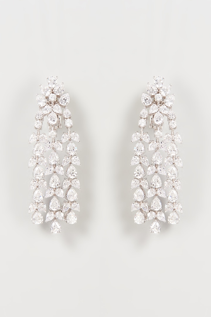 White Finish Swarovski Zirconia Chandelier Earrings In Sterling Silver by Diosa Paris Jewellery at Pernia's Pop Up Shop