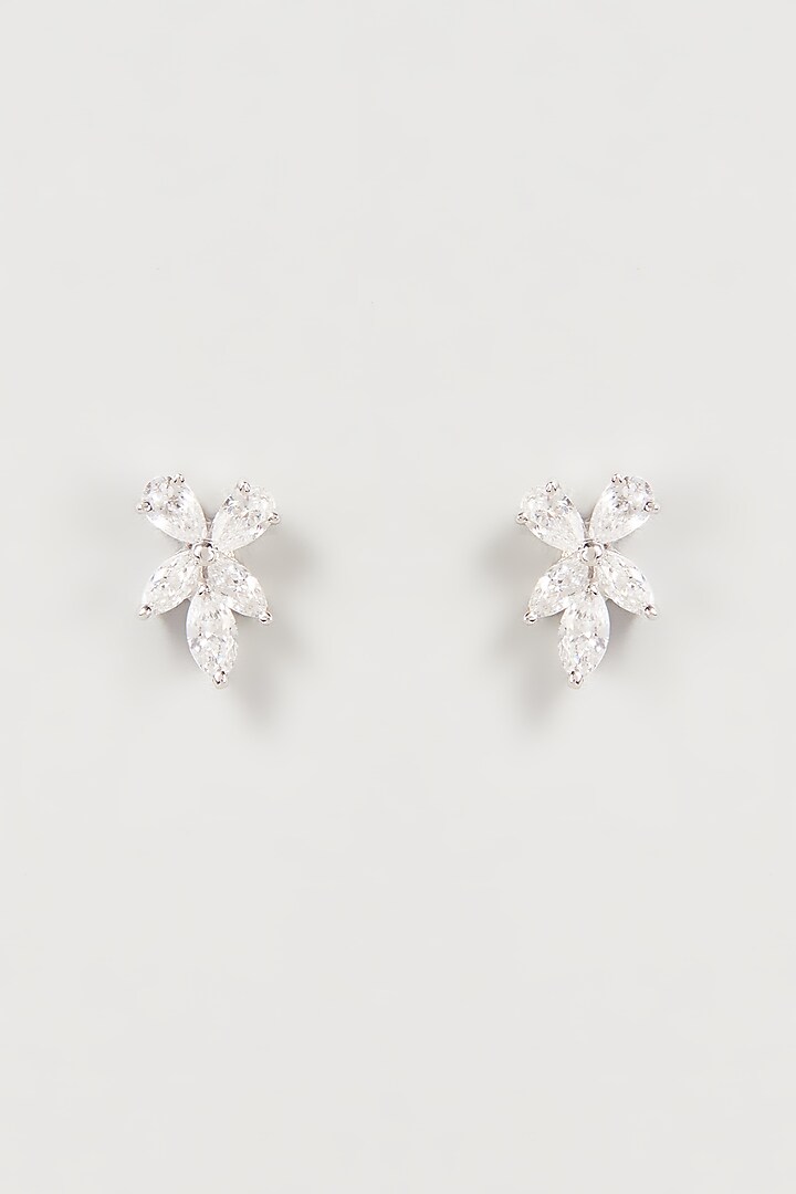 White Finish Swarovski Zirconia Stud Earrings In Sterling Silver by Diosa Paris Jewellery at Pernia's Pop Up Shop