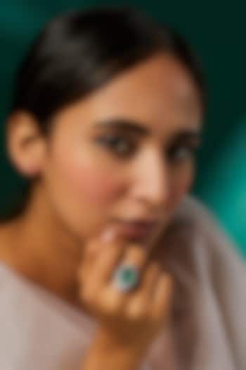 White Finish Synthetic Emerald Stone Ring In Sterling Silver by Diosa Paris Jewellery at Pernia's Pop Up Shop