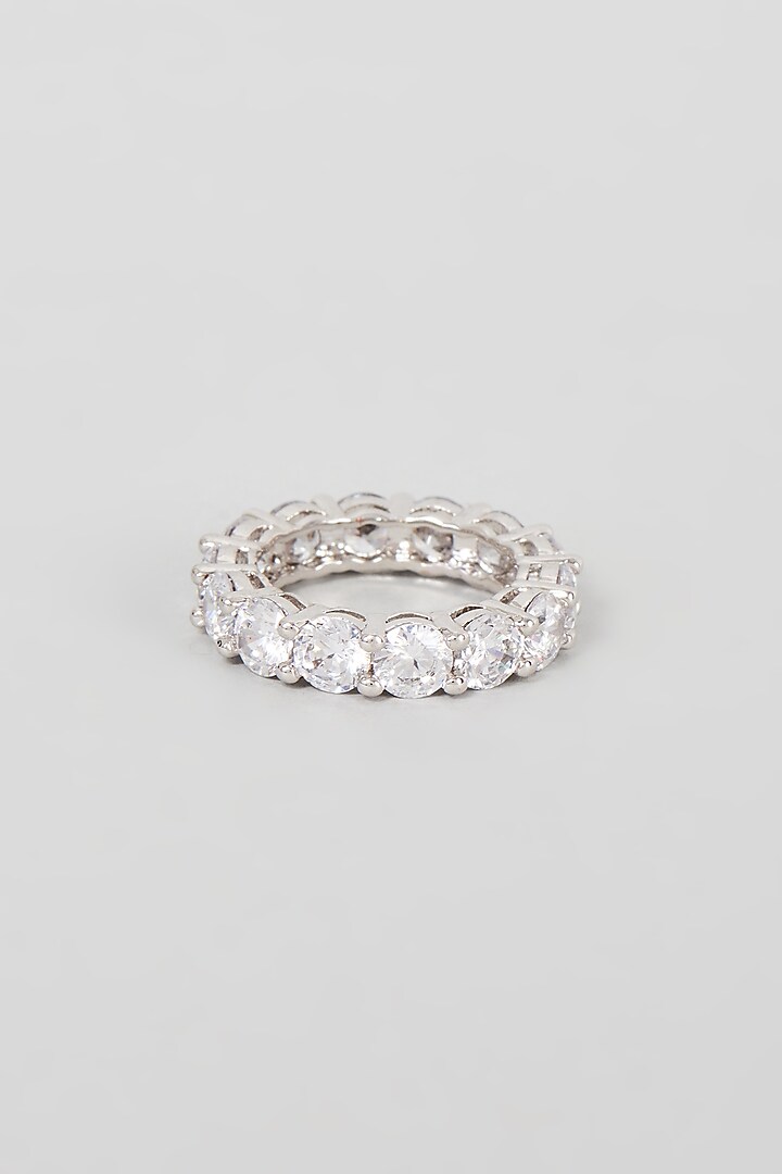 White Finish Swarovski Zirconia Ring In Sterling Silver by Diosa Paris Jewellery at Pernia's Pop Up Shop