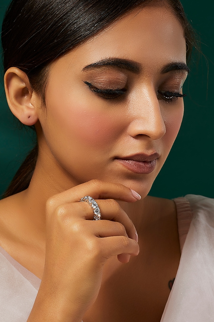 White Finish Swarovski Zirconia Ring In Sterling Silver by Diosa Paris Jewellery at Pernia's Pop Up Shop