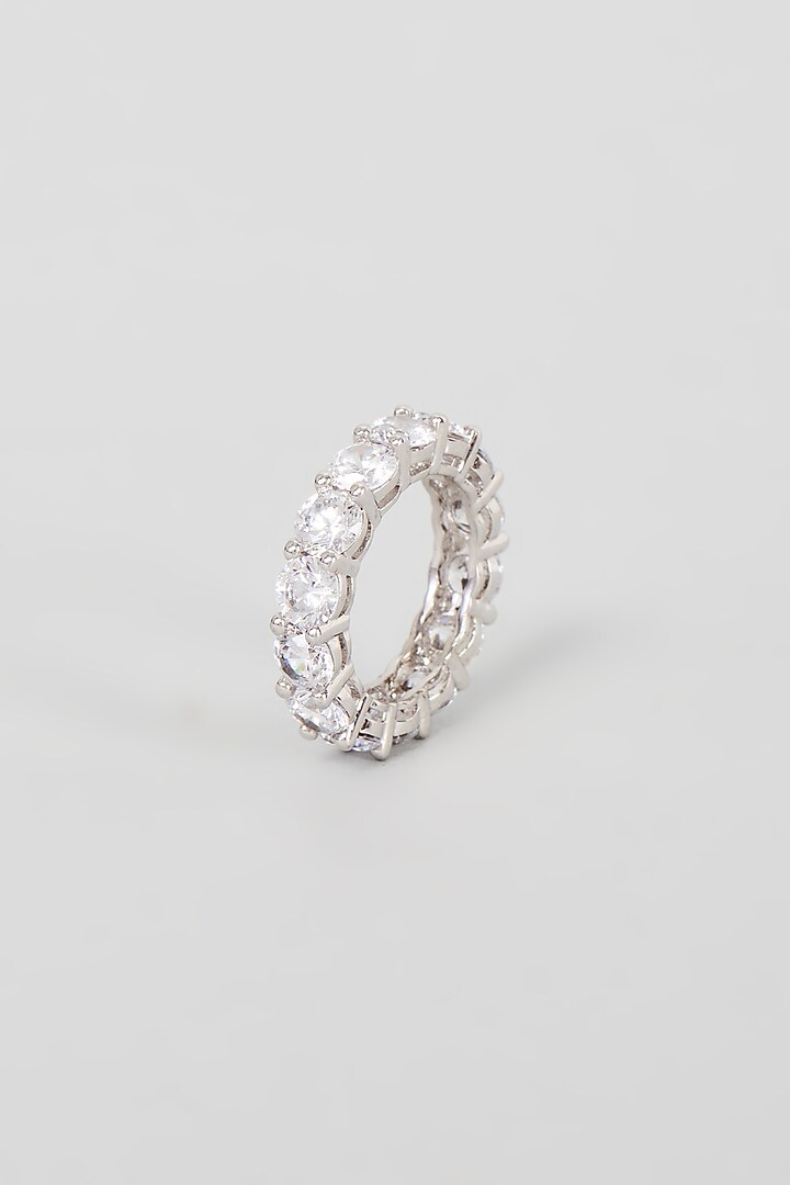 White Finish Swarovski Zirconia Ring In Sterling Silver by Diosa Paris Jewellery at Pernia's Pop Up Shop
