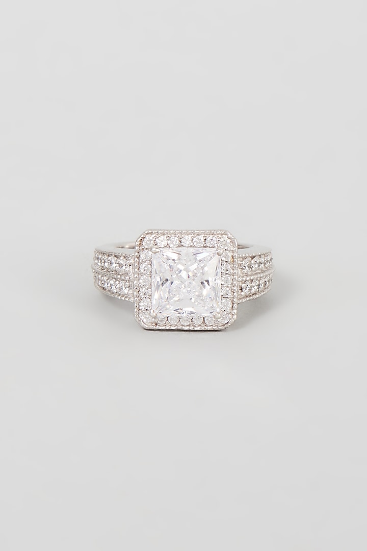 White Finish Swarovski Zirconia Ring In Sterling Silver by Diosa Paris Jewellery at Pernia's Pop Up Shop