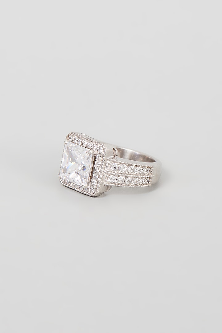 White Finish Swarovski Zirconia Ring In Sterling Silver by Diosa Paris Jewellery at Pernia's Pop Up Shop