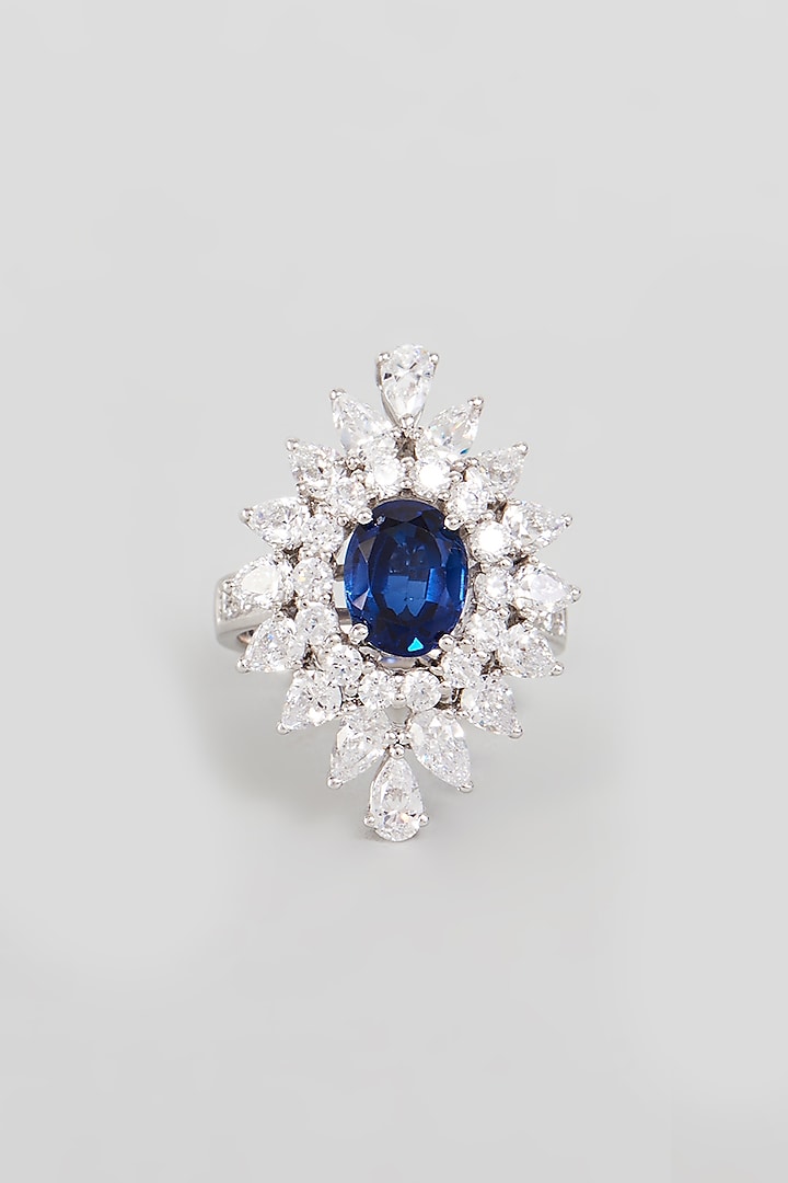 White Finish Synthetic Sapphire Stone Ring In Sterling Silver by Diosa Paris Jewellery at Pernia's Pop Up Shop