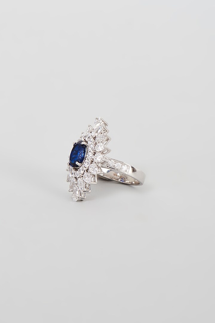 White Finish Synthetic Sapphire Stone Ring In Sterling Silver by Diosa Paris Jewellery at Pernia's Pop Up Shop