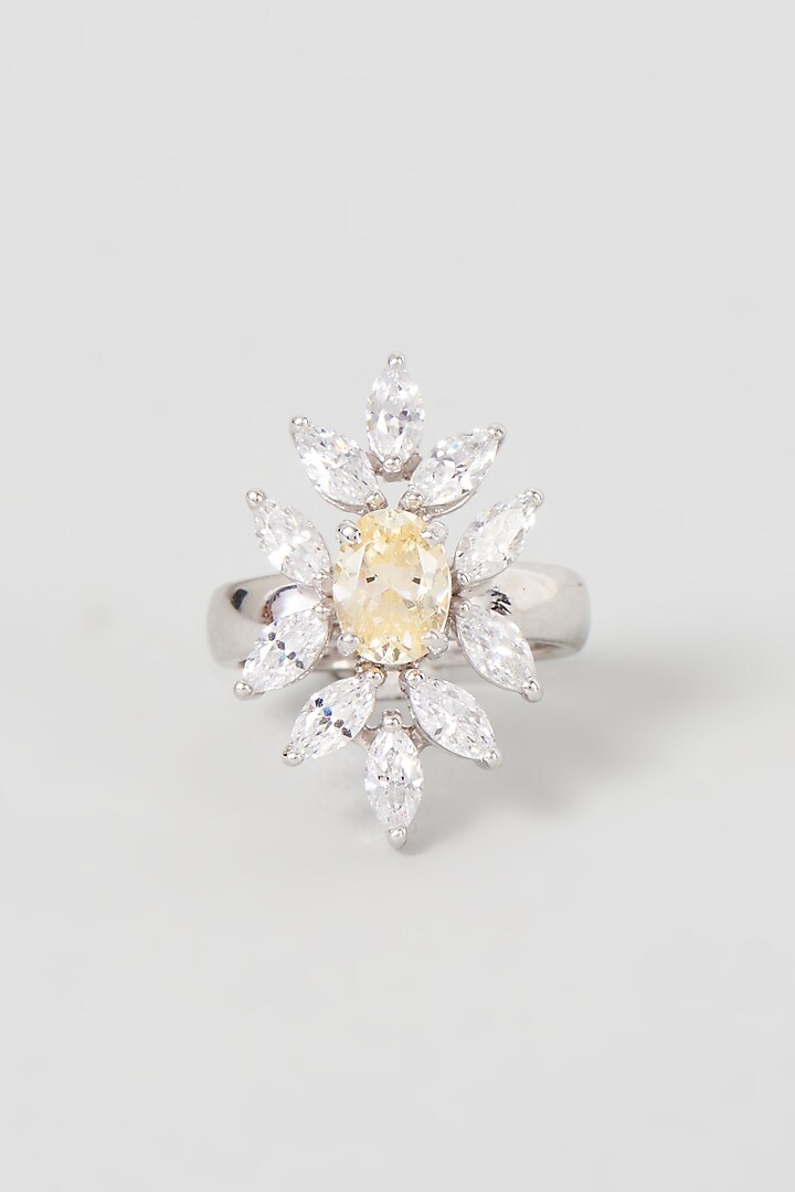 White Finish Swarovski Zirconia Ring In Sterling Silver by Diosa Paris Jewellery at Pernia's Pop Up Shop
