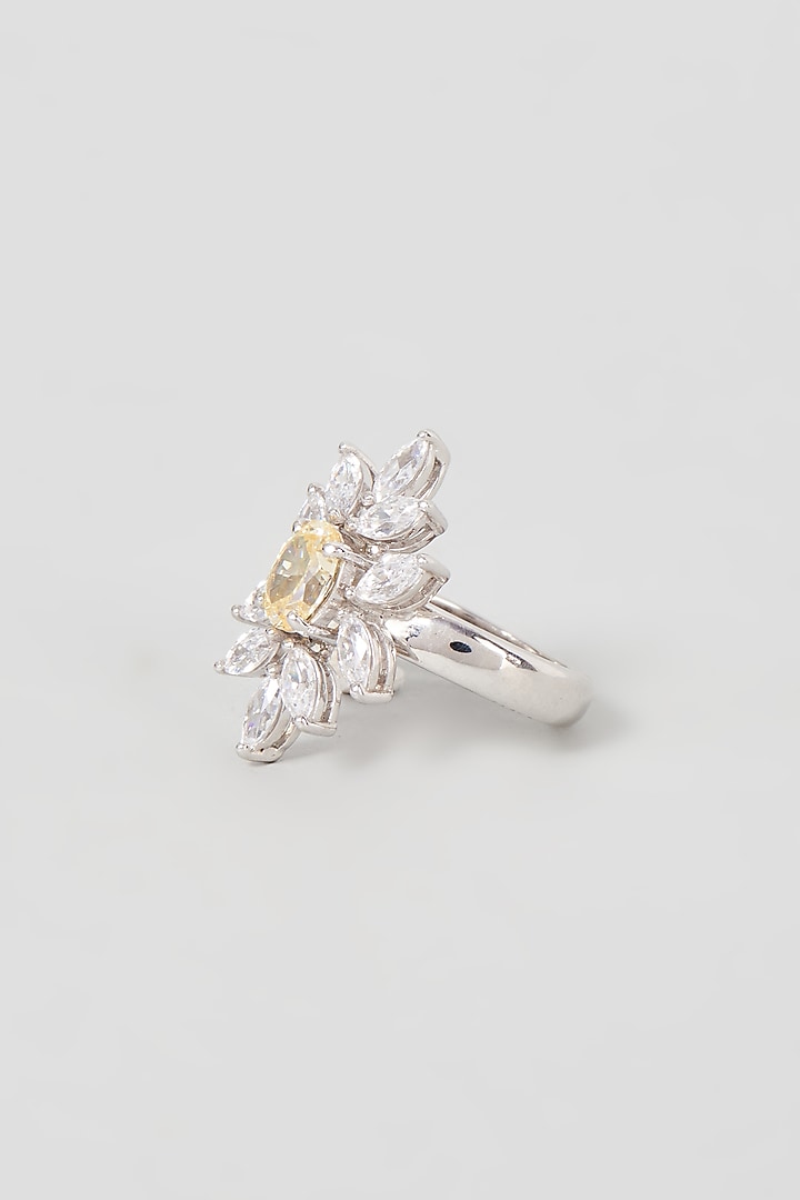 White Finish Swarovski Zirconia Ring In Sterling Silver by Diosa Paris Jewellery at Pernia's Pop Up Shop