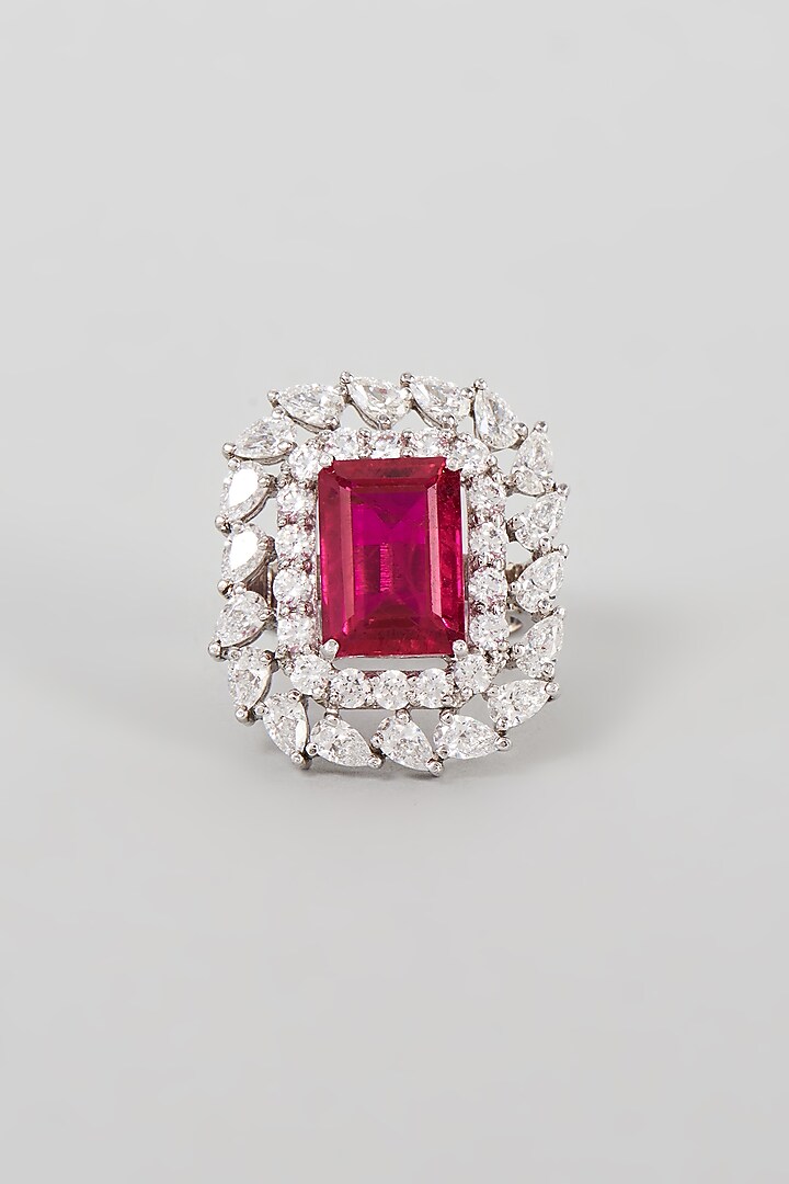 White Finish Synthetic Ruby Stone Ring In Sterling Silver by Diosa Paris Jewellery at Pernia's Pop Up Shop