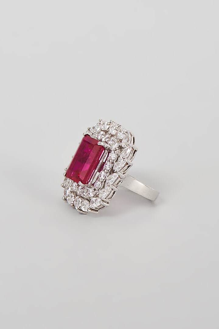 White Finish Synthetic Ruby Stone Ring In Sterling Silver by Diosa Paris Jewellery at Pernia's Pop Up Shop