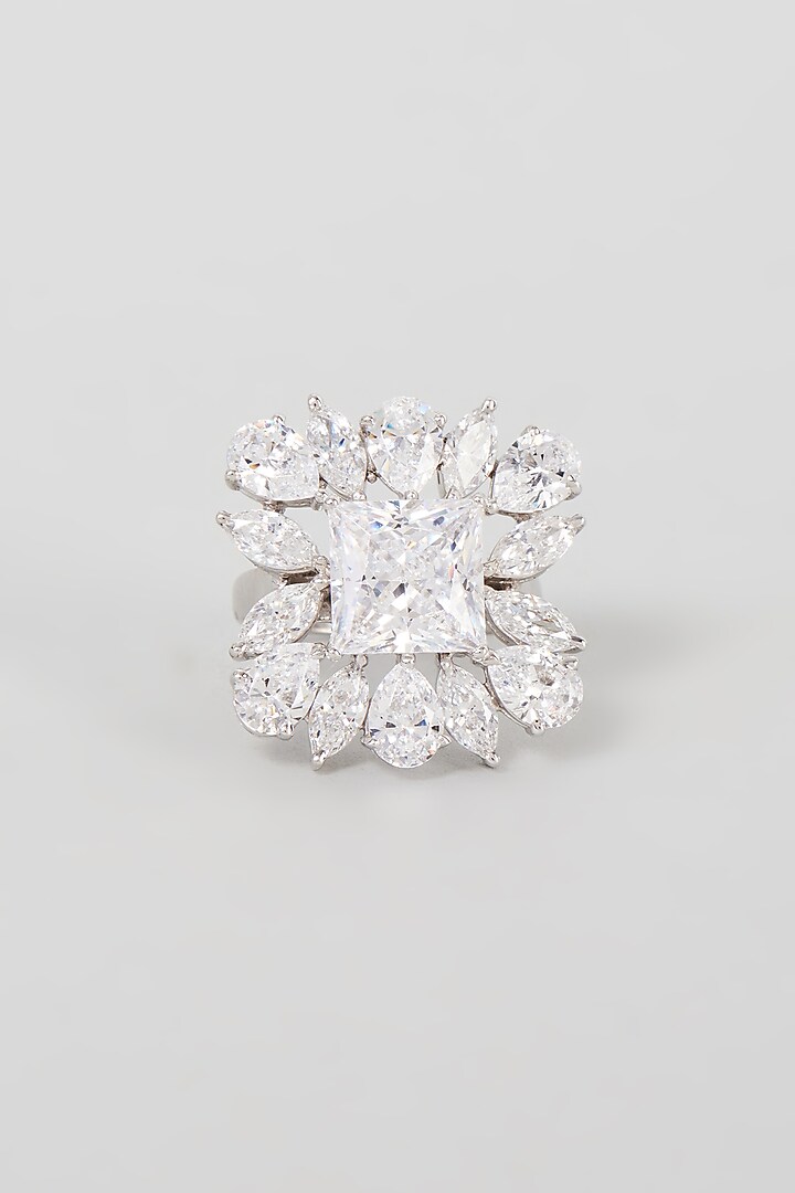 White Finish Swarovski Zirconia Ring In Sterling Silver by Diosa Paris Jewellery at Pernia's Pop Up Shop
