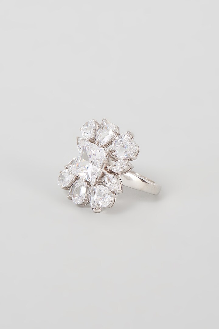 White Finish Swarovski Zirconia Ring In Sterling Silver by Diosa Paris Jewellery at Pernia's Pop Up Shop