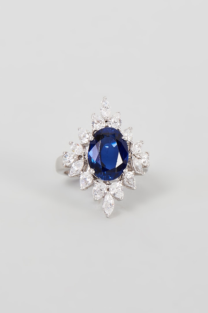 White Finish Synthetic Sapphire Stone Ring In Sterling Silver by Diosa Paris Jewellery at Pernia's Pop Up Shop