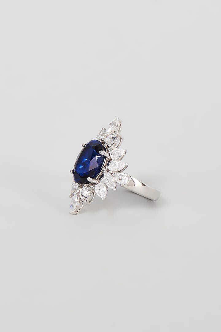 White Finish Synthetic Sapphire Stone Ring In Sterling Silver by Diosa Paris Jewellery at Pernia's Pop Up Shop