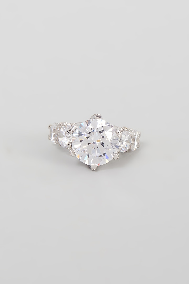 White Finish Swarovski Zirconia Ring In Sterling Silver by Diosa Paris Jewellery at Pernia's Pop Up Shop