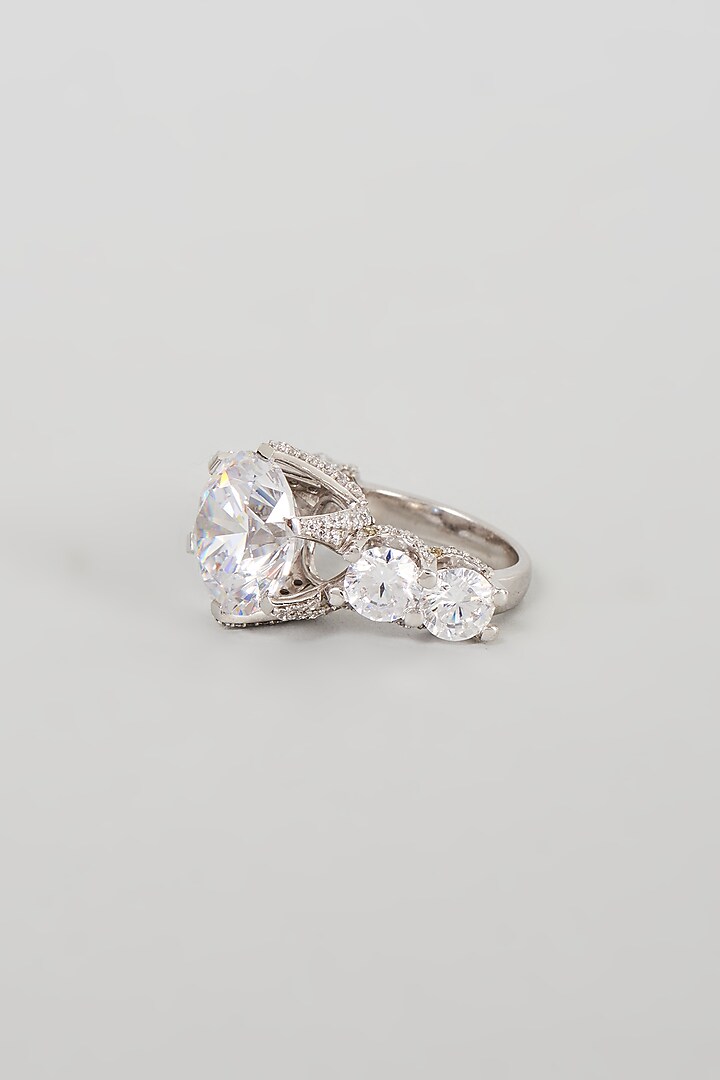 White Finish Swarovski Zirconia Ring In Sterling Silver by Diosa Paris Jewellery at Pernia's Pop Up Shop