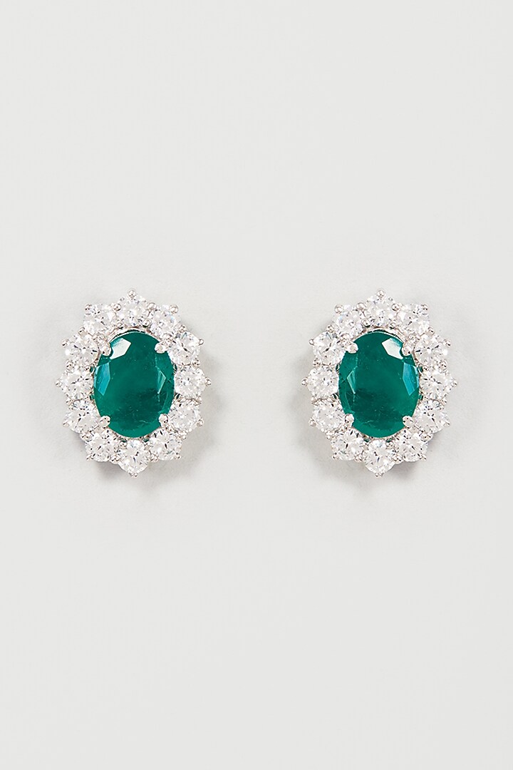White Finish White & Green Swarovski Zirconia Earclips In Sterling Silver by Diosa Paris Jewellery at Pernia's Pop Up Shop