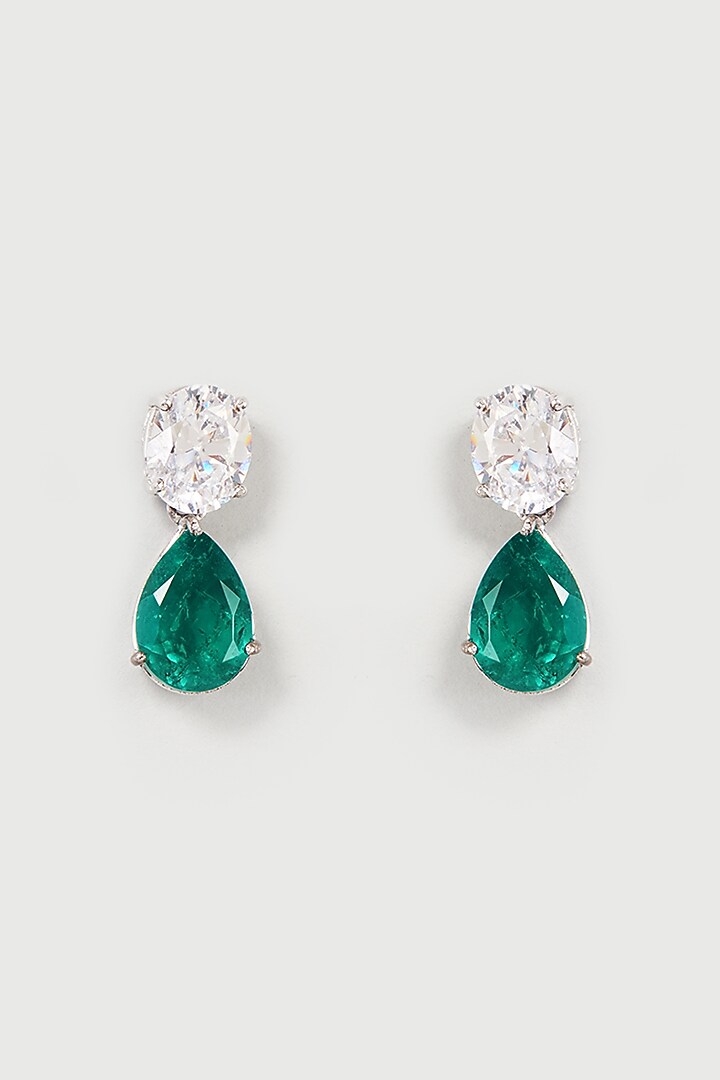 White Finish White & Green Swarovski Zirconia Dangler Earrings In Sterling Silver by Diosa Paris Jewellery at Pernia's Pop Up Shop