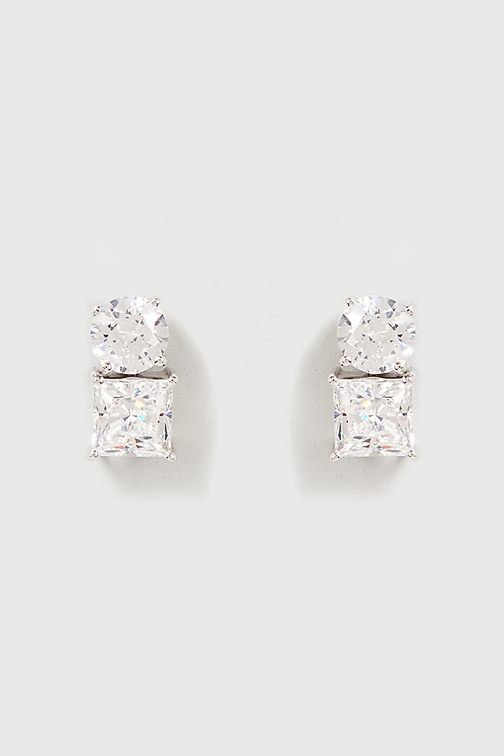 White Finish Swarovski Zirconia Stud Earrings In Sterling Silver by Diosa Paris Jewellery at Pernia's Pop Up Shop