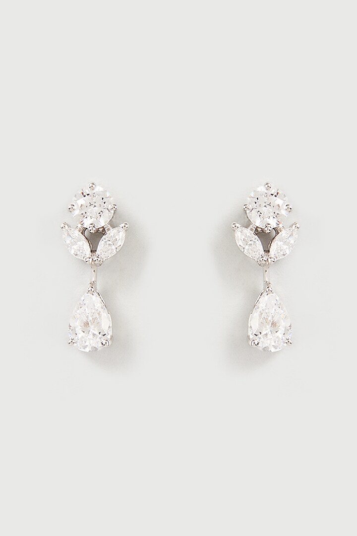 White Finish Swarovski Zirconia Dangler Earrings In Sterling Silver by Diosa Paris Jewellery at Pernia's Pop Up Shop