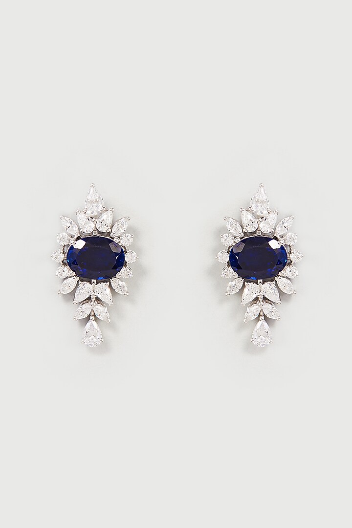 White Finish White & Blue Swarovski Zirconia Dangler Earrings In Sterling Silver by Diosa Paris Jewellery at Pernia's Pop Up Shop