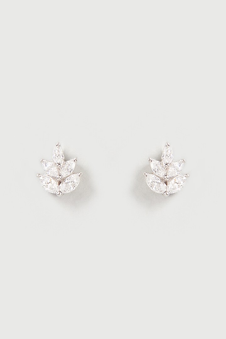 White Finish Swarovski Zirconia Stud Earrings In Sterling Silver by Diosa Paris Jewellery at Pernia's Pop Up Shop