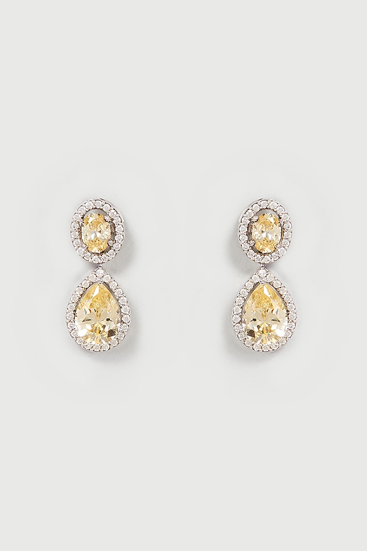 White Finish White & Yellow Swarovski Zirconia Dangler Earrings In Sterling Silver by Diosa Paris Jewellery at Pernia's Pop Up Shop