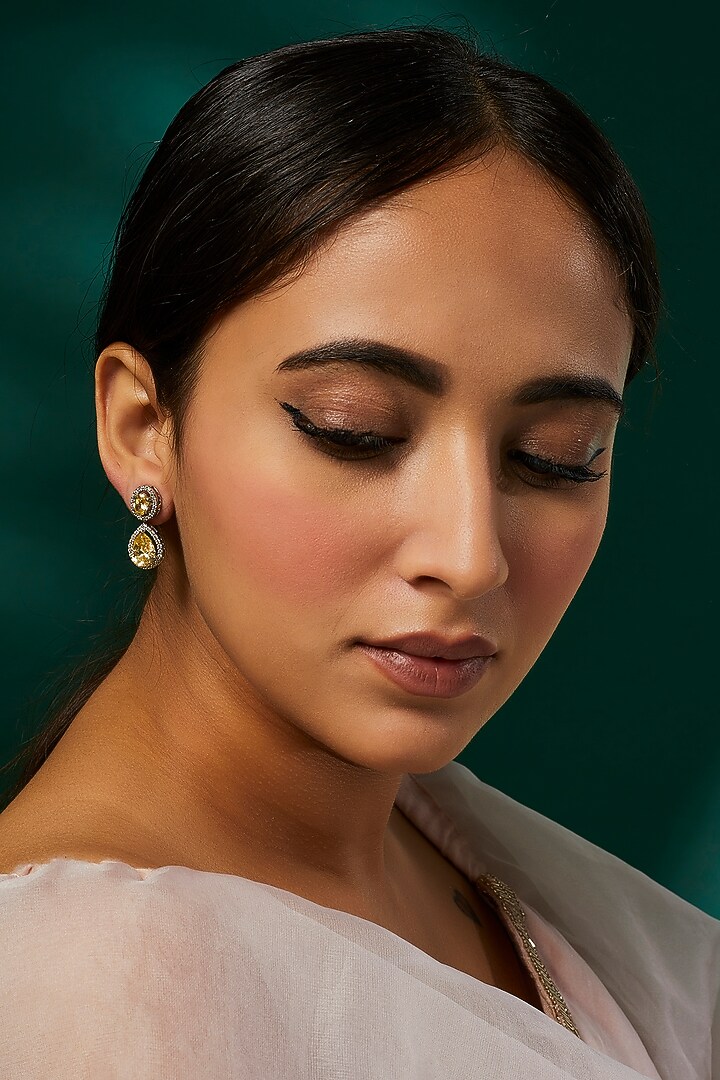 White Finish White & Yellow Swarovski Zirconia Dangler Earrings In Sterling Silver by Diosa Paris Jewellery at Pernia's Pop Up Shop