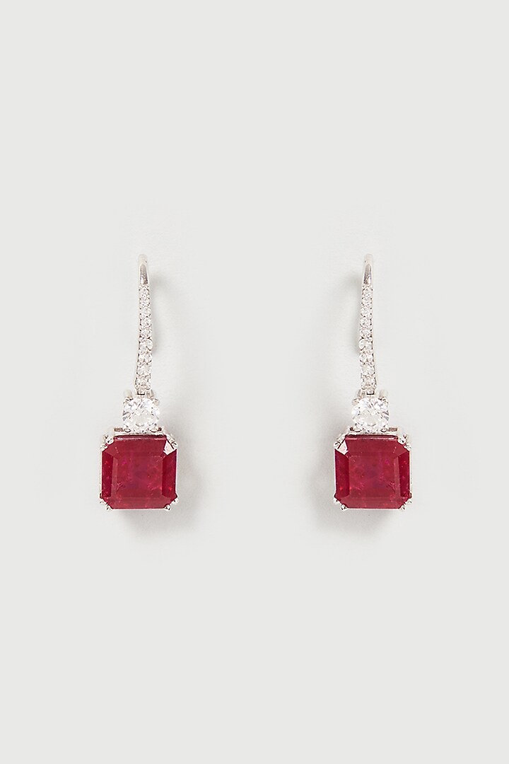 White Finish White & Red Swarovski Zirconia Dangler Earrings In Sterling Silver by Diosa Paris Jewellery at Pernia's Pop Up Shop