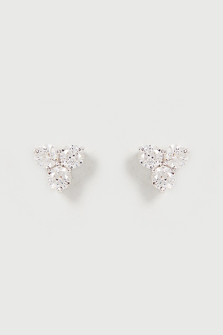 White Finish Swarovski Zirconia Stud Earrings In Sterling Silver by Diosa Paris Jewellery at Pernia's Pop Up Shop