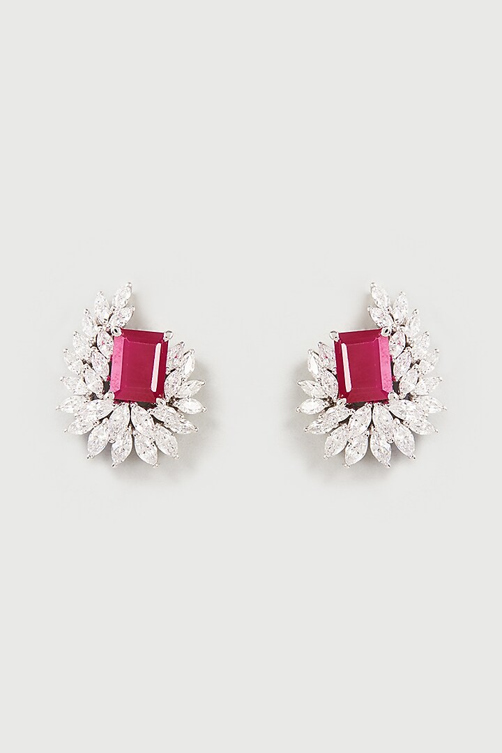 White Finish White & Red Swarovski Zirconia Earclips In Sterling Silver by Diosa Paris Jewellery at Pernia's Pop Up Shop