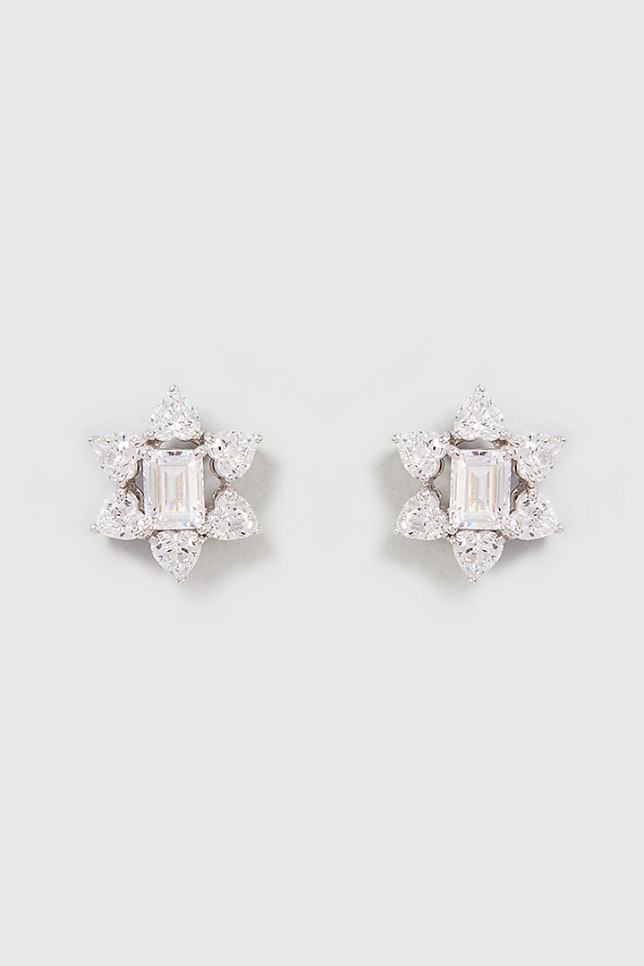 White Finish Swarovski Zirconia Earclips In Sterling Silver by Diosa Paris Jewellery at Pernia's Pop Up Shop