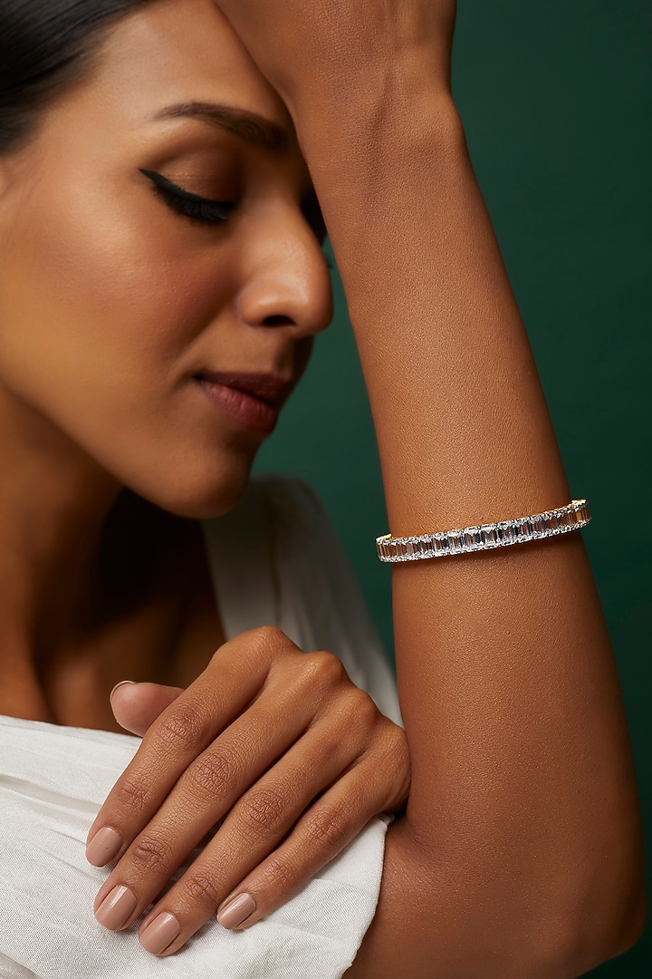 White Finish Swarovski Zirconia Bangle In Sterling Silver by Diosa Paris Jewellery at Pernia's Pop Up Shop