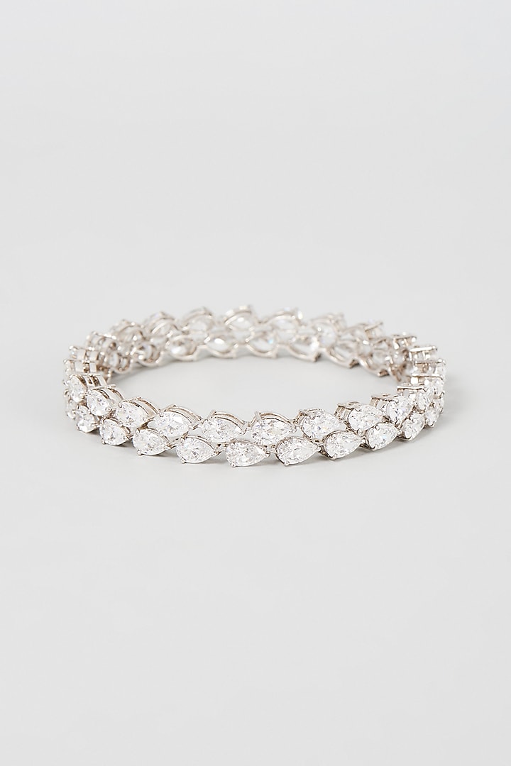 White Finish Swarovski Zirconia Bangle In Sterling Silver by Diosa Paris Jewellery at Pernia's Pop Up Shop