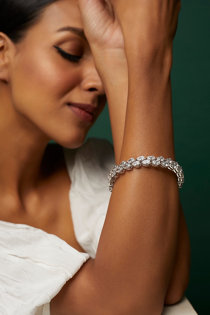 White Finish Swarovski Zirconia Bangle In Sterling Silver by Diosa Paris Jewellery