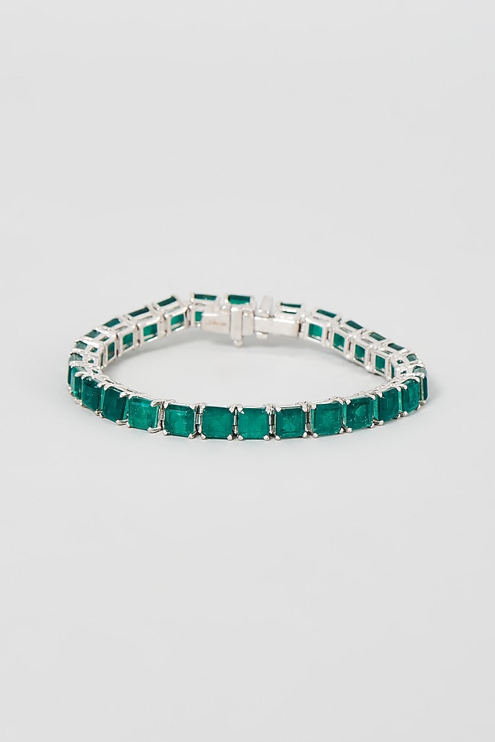 White Finish Green Swarovski Zirconia Bracelet In Sterling Silver by Diosa Paris Jewellery at Pernia's Pop Up Shop