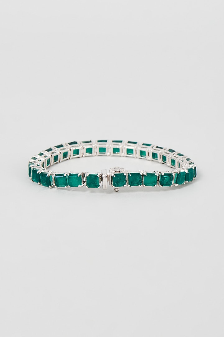 White Finish Green Swarovski Zirconia Bracelet In Sterling Silver by Diosa Paris Jewellery at Pernia's Pop Up Shop