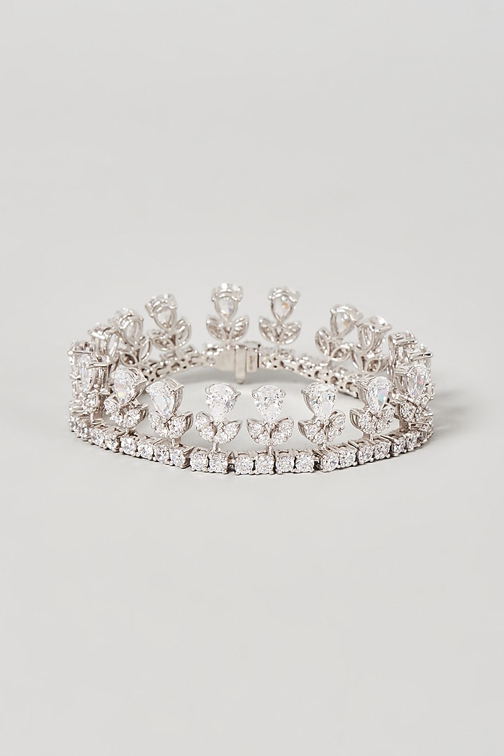 White Finish Swarovski Zirconia Bracelet In Sterling Silver by Diosa Paris Jewellery at Pernia's Pop Up Shop